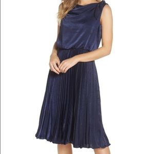 GAL MEETS GLAM NAVY SATIN DRESS